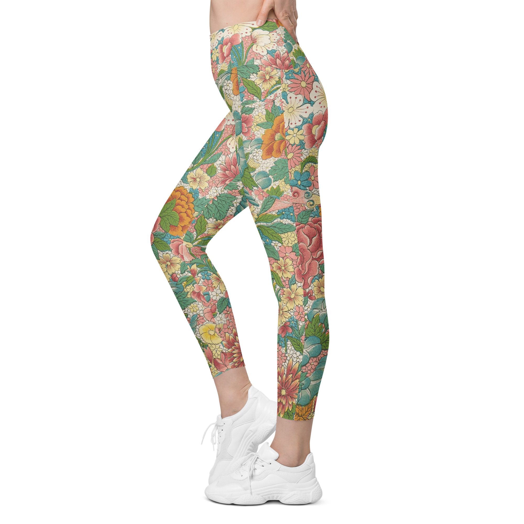 Elegance and Prosperity with Luxury Flower Mudan Recycled Pocket Leggings - A Perfect Blend of Style, Comfort, and Sustainability - Image 8