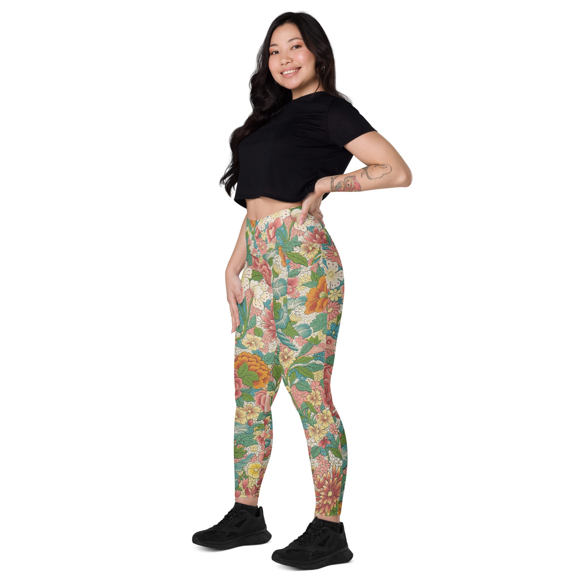 Elegance and Prosperity with Luxury Flower Mudan Recycled Pocket Leggings - A Perfect Blend of Style, Comfort, and Sustainability - Image 6
