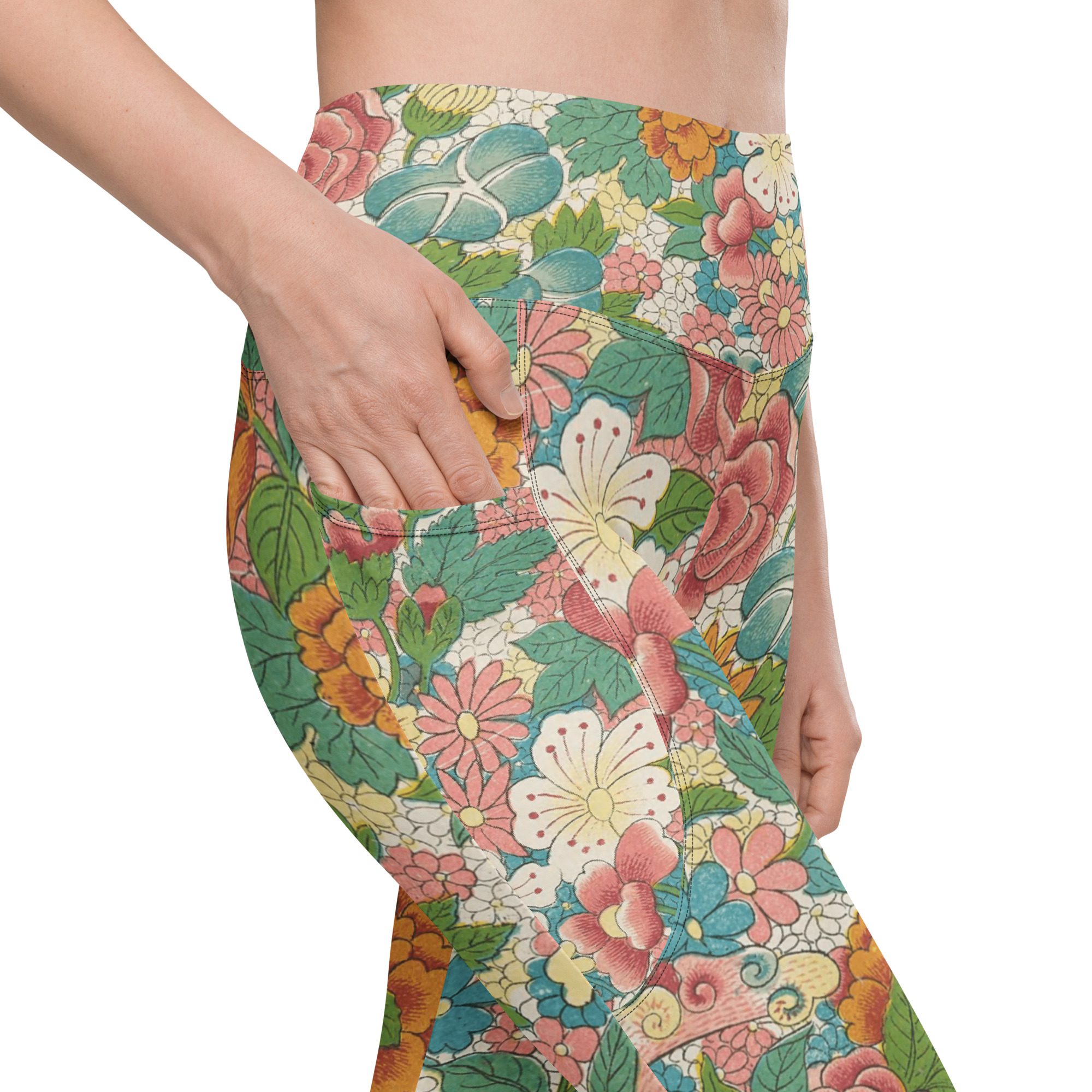 Elegance and Prosperity with Luxury Flower Mudan Recycled Pocket Leggings - A Perfect Blend of Style, Comfort, and Sustainability - Image 7