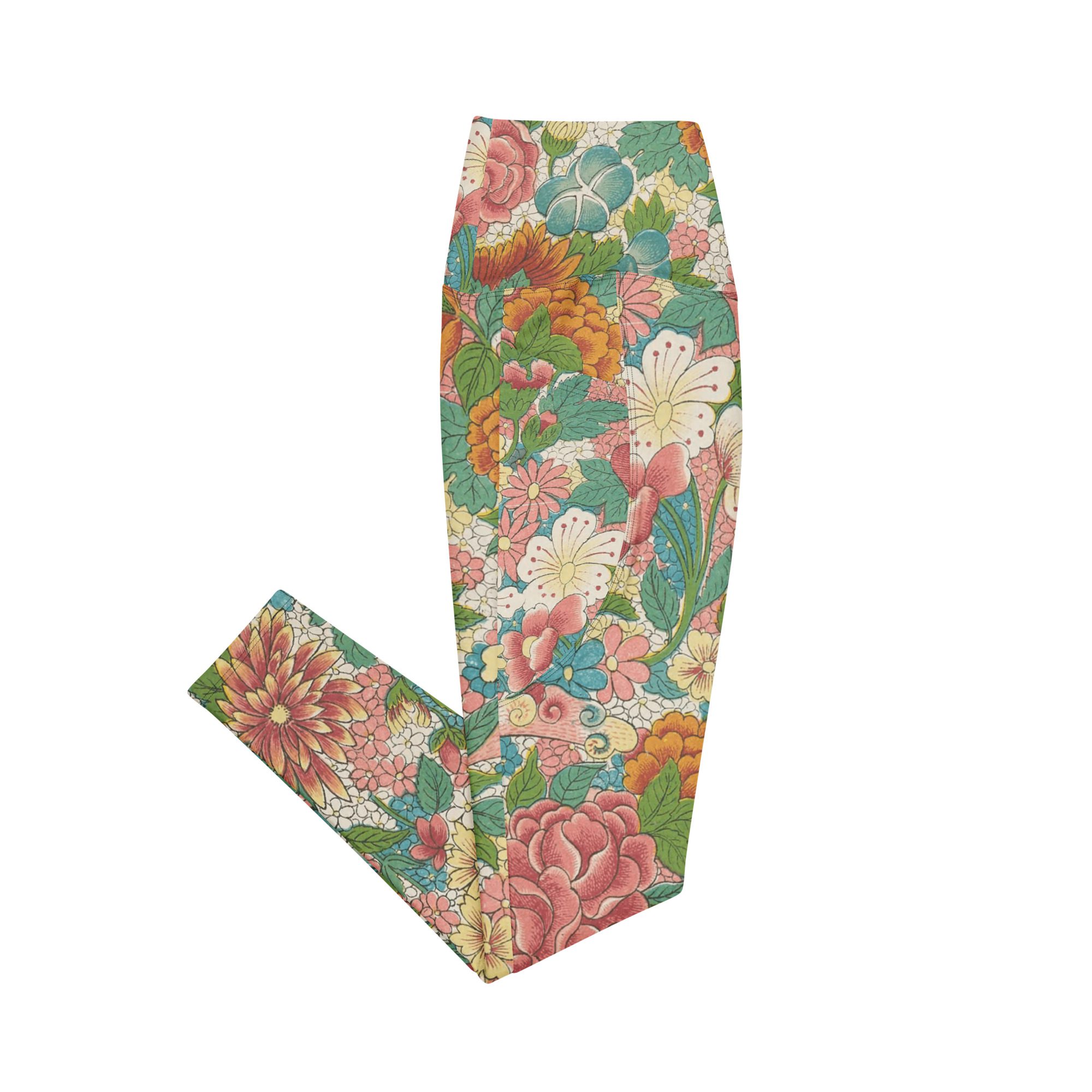 Elegance and Prosperity with Luxury Flower Mudan Recycled Pocket Leggings - A Perfect Blend of Style, Comfort, and Sustainability - Image 10
