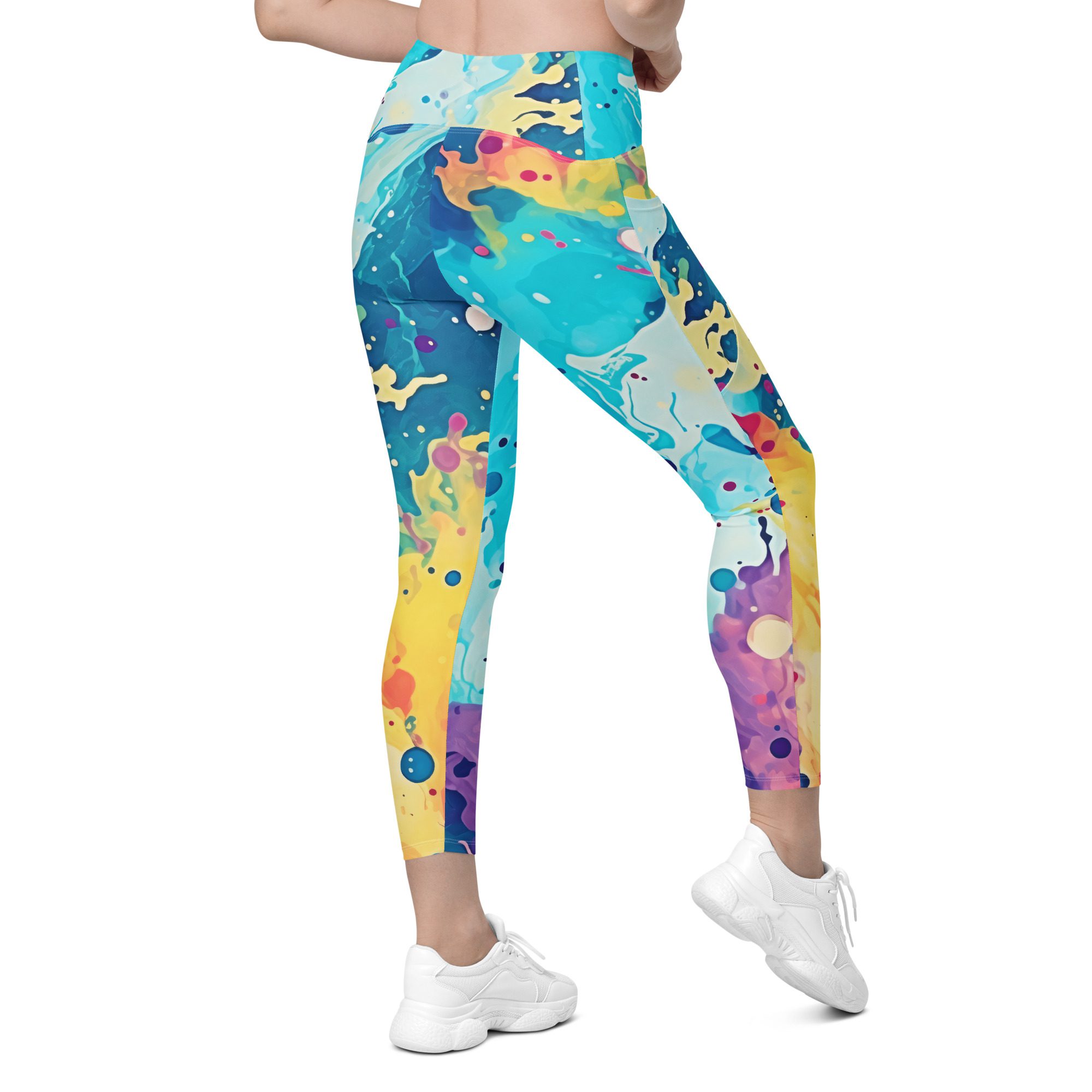 Feel Great, Look Great, and Do Good ,High-Waisted Leggings with pockets for the Eco-Conscious Women, beautiful Carnival Beach Colors - Image 6