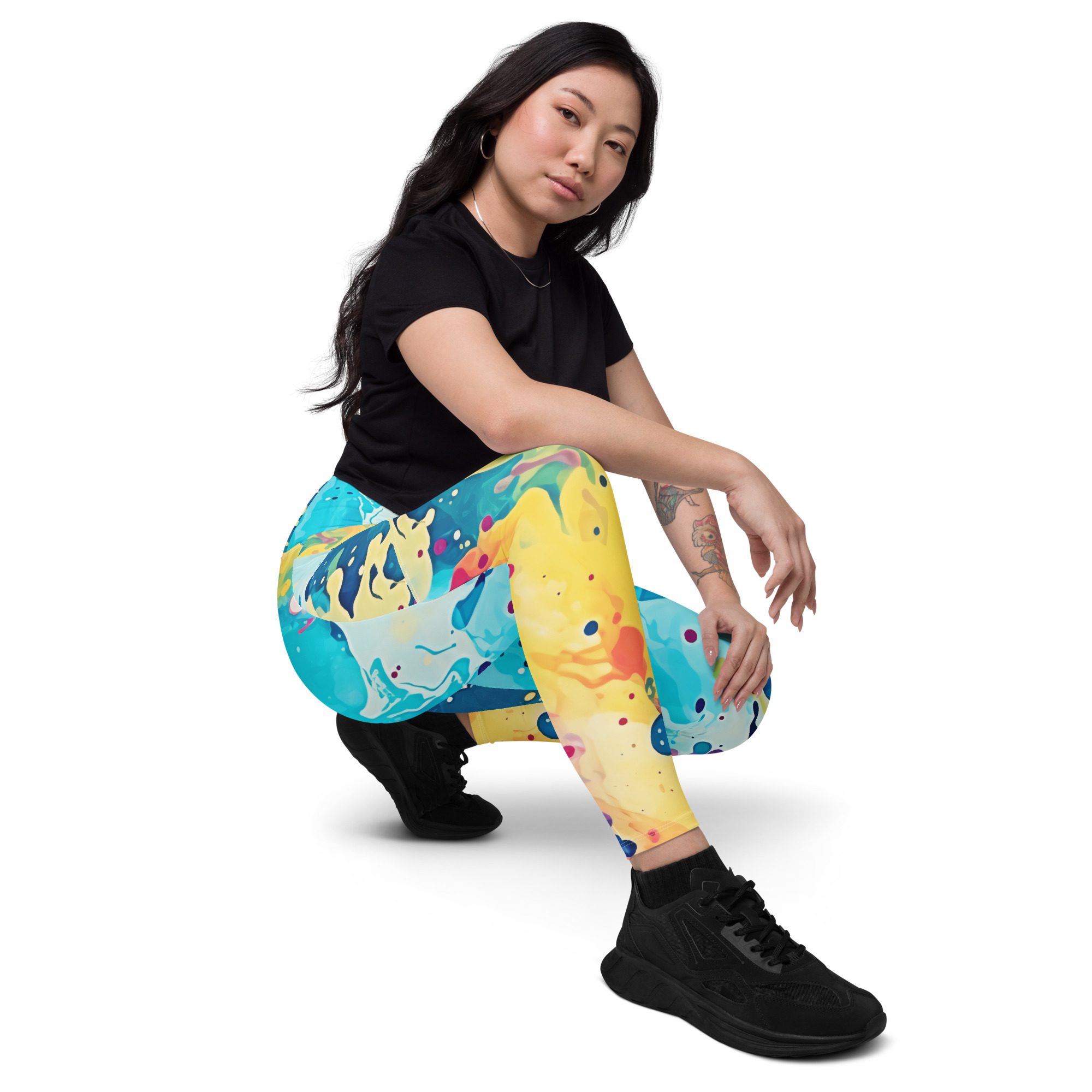 Feel Great, Look Great, and Do Good ,High-Waisted Leggings with pockets for the Eco-Conscious Women, beautiful Carnival Beach Colors - Image 4