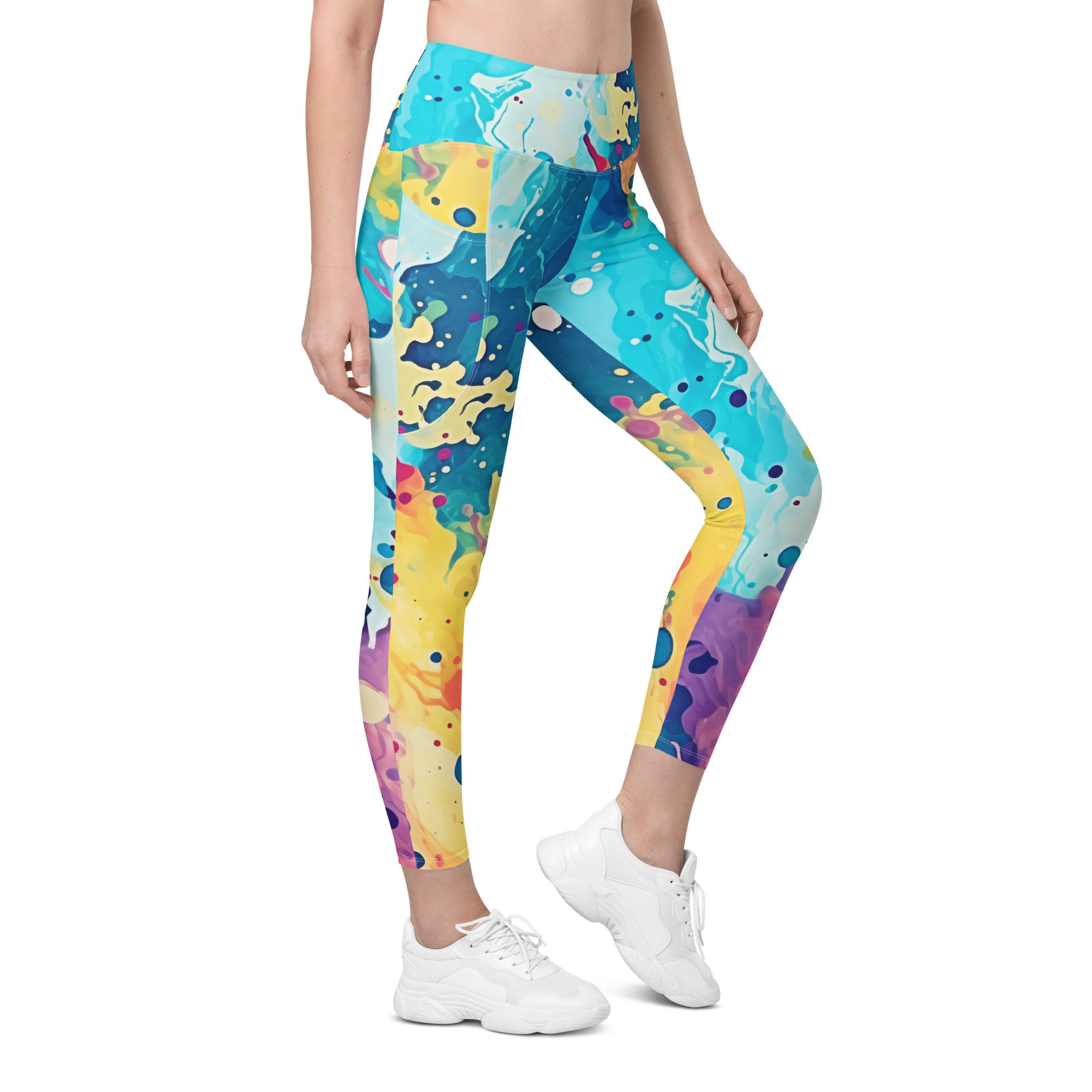 Feel Great, Look Great, and Do Good ,High-Waisted Leggings with pockets for the Eco-Conscious Women, beautiful Carnival Beach Colors - Image 5