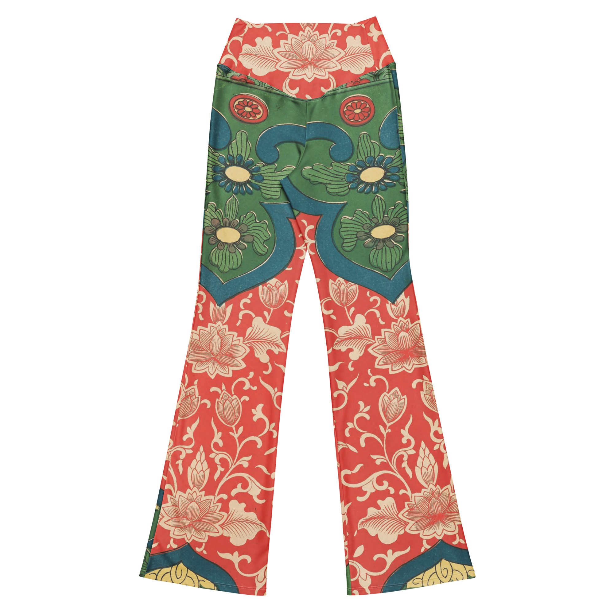 Eco-Friendly Recycled Artful Flare Leggings Red Green Super Beautiful Mystical Elegance - Image 12