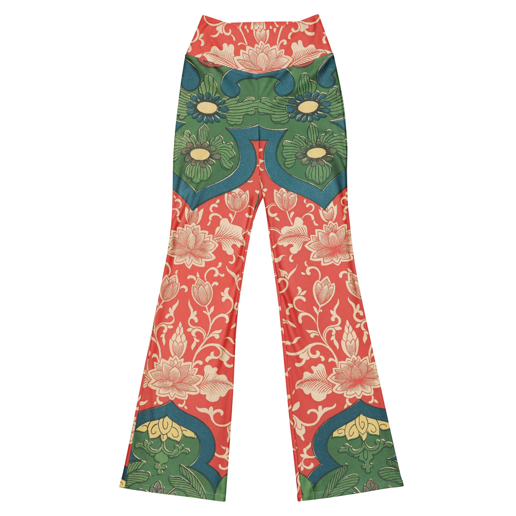 Eco-Friendly Recycled Artful Flare Leggings Red Green Super Beautiful Mystical Elegance Eco-Friendly Recycled Artful Flare Leggings Red Green Super Beautiful Mystical Elegance