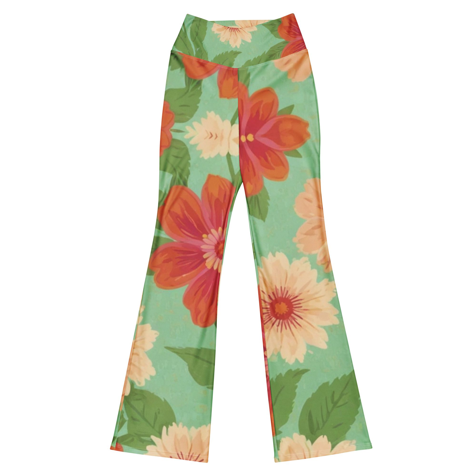 Recycled Artful Flare Leggings Elegant Green Background with Floral Patterns Elevate Your Style with Eco-Friendly Elegance Recycled Artful Flare Leggings Elegant Green Background with Floral Patterns Elevate Your Style with Eco-Friendly Elegance