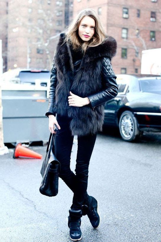 Faux Leather Leggings with a Fur Coat