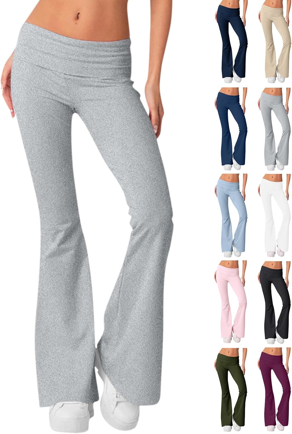 Awesome  .99  Exclusive   Low Rise Flared Leggings for Women Comfy Fold Over Flare Yoga Pants Gym Leggings Bell Bottom Workout Leggings Amazon