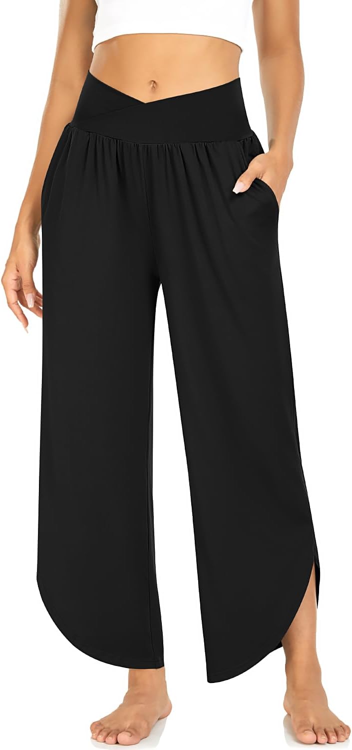 Awesome .99 Practical TARSE Wide Leg Pants for Women Cross High Waisted Yoga Pants Casual Lounge Joggers Loose fit Pajama Bottoms with Pockets Awesome .99 Practical TARSE Wide Leg Pants for Women Cross High Waisted Yoga Pants Casual Lounge Joggers Loose fit Pajama Bottoms with Pockets