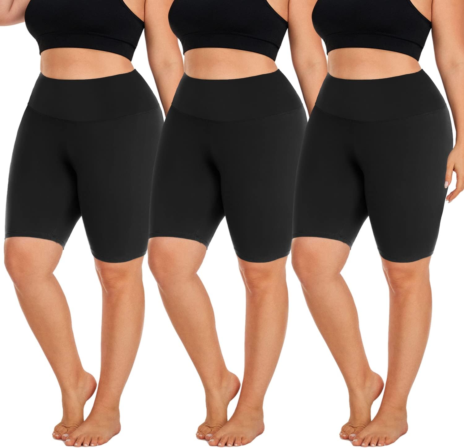 Awesome  .99 Stylish  Hi Clasmix 3 Pack Plus Size Biker Shorts for Women(1X-4X)-High Waisted Non-See Through Workout Super Soft Black Yoga Shorts