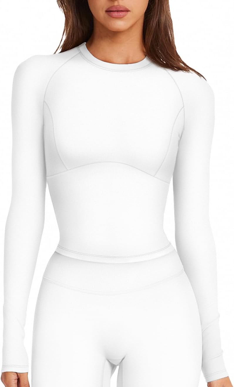 Awesome .99 Flattering Long Sleeve Workout Tops for Women Double Lined Fitted Crop Top Sport Running Shirts Athletic Gym Tops Awesome .99 Flattering Long Sleeve Workout Tops for Women Double Lined Fitted Crop Top Sport Running Shirts Athletic Gym Tops