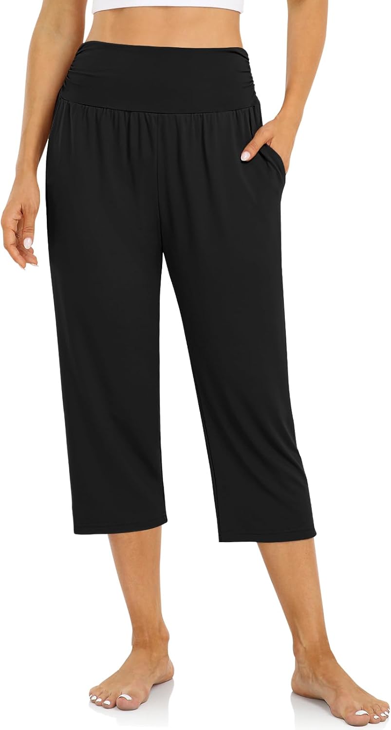 Awesome  .99 Responsible  UEU Women’s Capri Pants Summer Loose Yoga Pants Comfy Workout Cropprd Pants with Pockets
