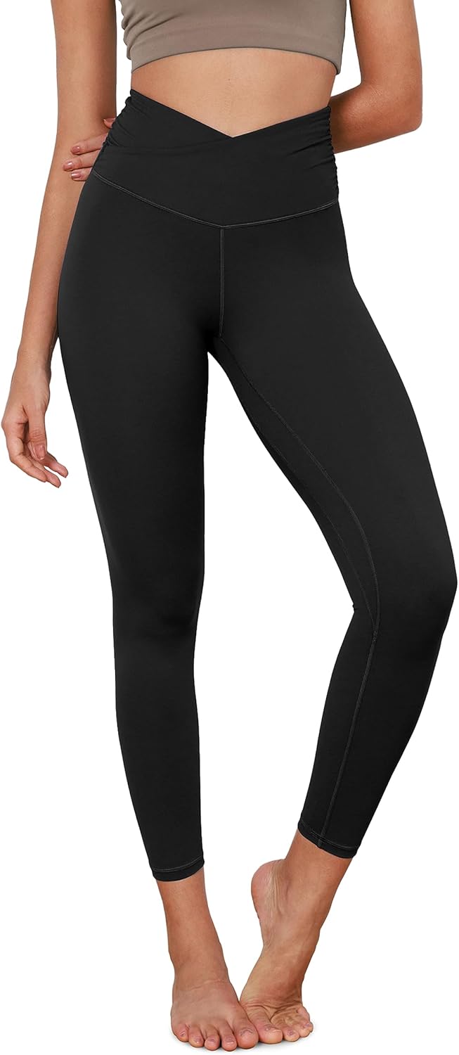 Deal of the Day   Flattering  ODODOS Women's Cross Waist Yoga Leggings with Inner Pocket, 23"/25"/28" Gathered Crossover Workout Yoga Pants