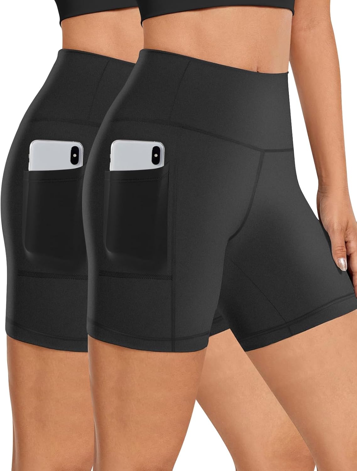 Discount   $9.99 Durable   Buauty 2 Pack Womens 5" Biker Shorts with Pocket High Waisted Yoga Shorts Workout Tummy Control Gym Bike Short Leggings