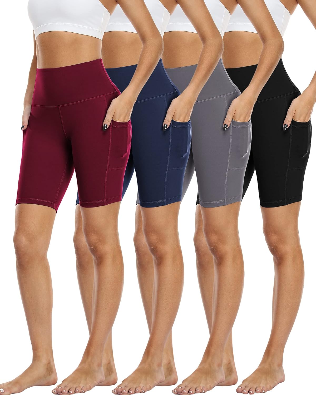 Shop now  $38.99 Versatile   4 Pack Biker Shorts with Pockets for Women High Waist,Womens Athletic Workout Shorts for Summer