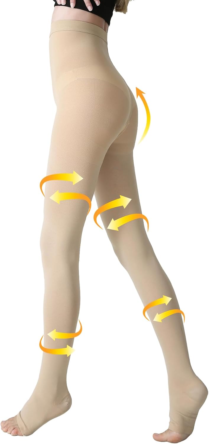 discount price  .95 Vibrant  KEKING Medical Compression Pantyhose for Women & Men, Comfort 15-20 mmHg Graduated Compression Support Stockings, Open Toe Compression Tights for Varicose Veins, Edema, Flight, Beige L