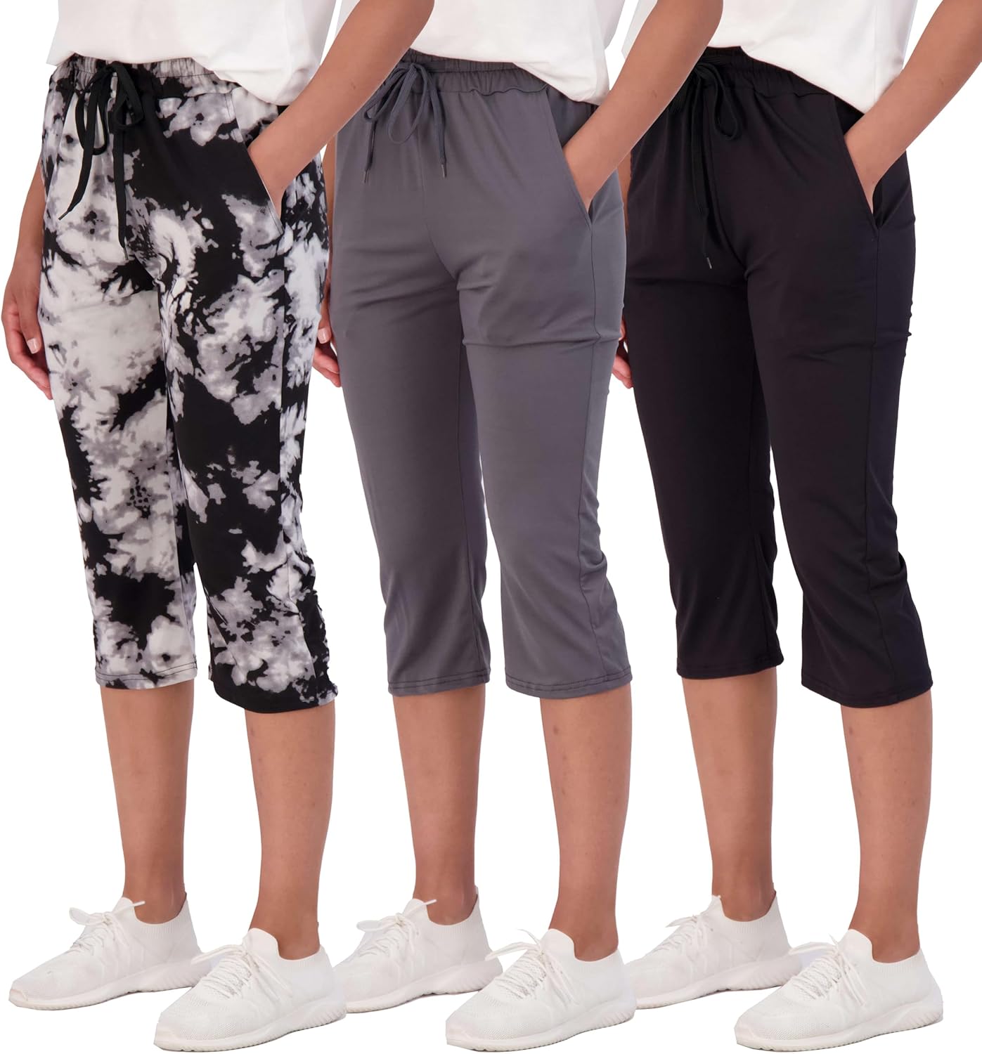 discount price .99 Durable Real Essentials 3-Pack: Women’s Capri Open Bottom Soft Sweatpants with Drawstring (Available in Plus Size) discount price .99 Durable Real Essentials 3-Pack: Women’s Capri Open Bottom Soft Sweatpants with Drawstring (Available in Plus Size)