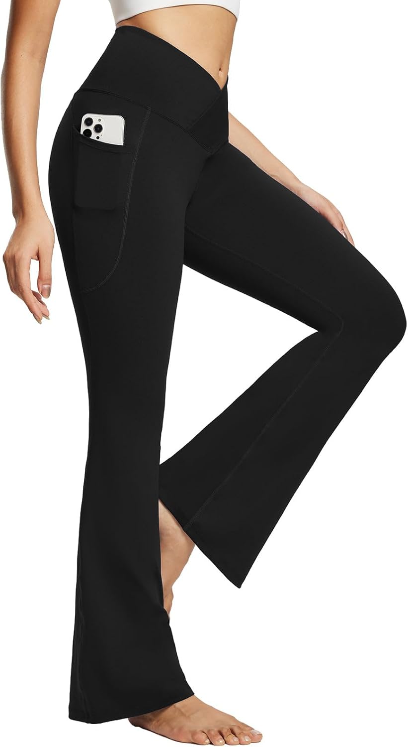 discount price   Exclusive   BALEAF Women's Flare Leggings, Trendy Crossover Yoga Pants, High Waist Casual Workout Bell Bottom Leggings with Pockets