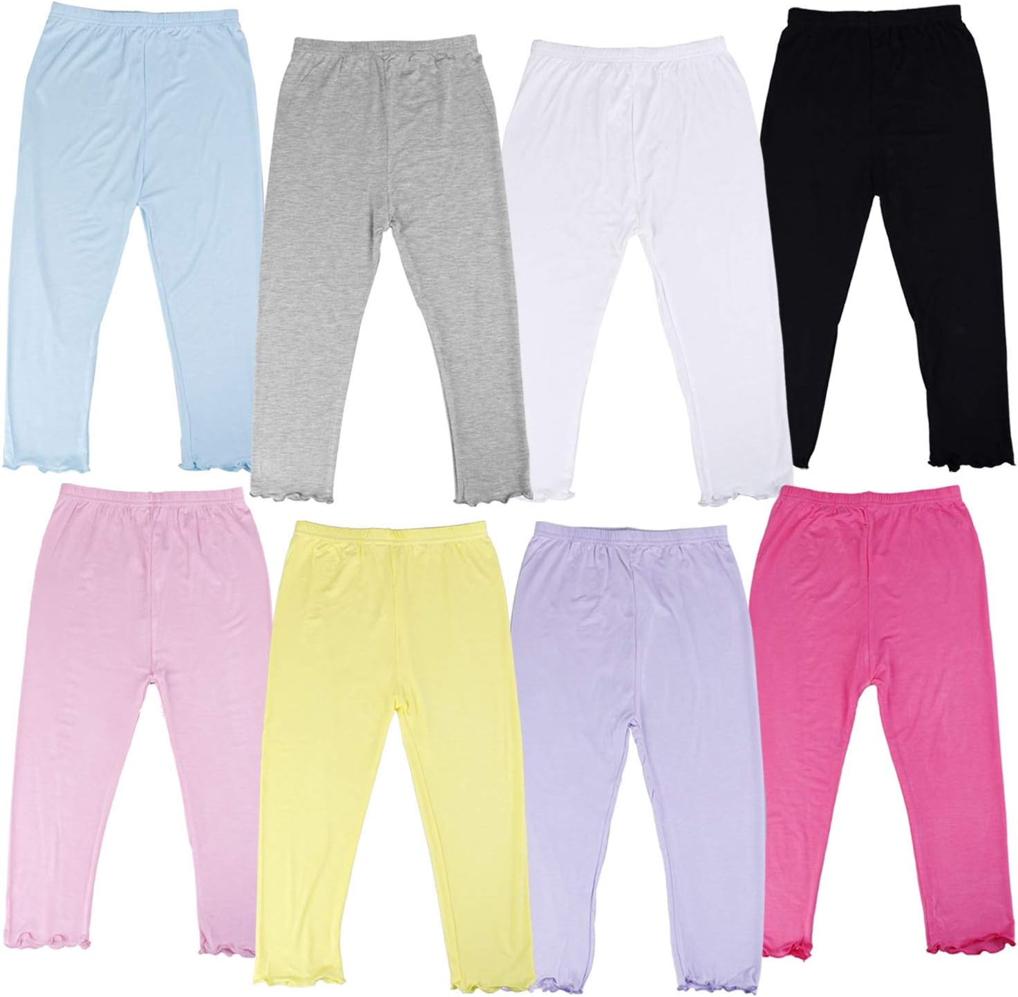 Save  .99 Stylish  8 Pieces Girls’s Capris Leggings Cotton Cropped Leggings School Uniform Pants with Floral Trim for Girls, 8 Colors Multicolored
