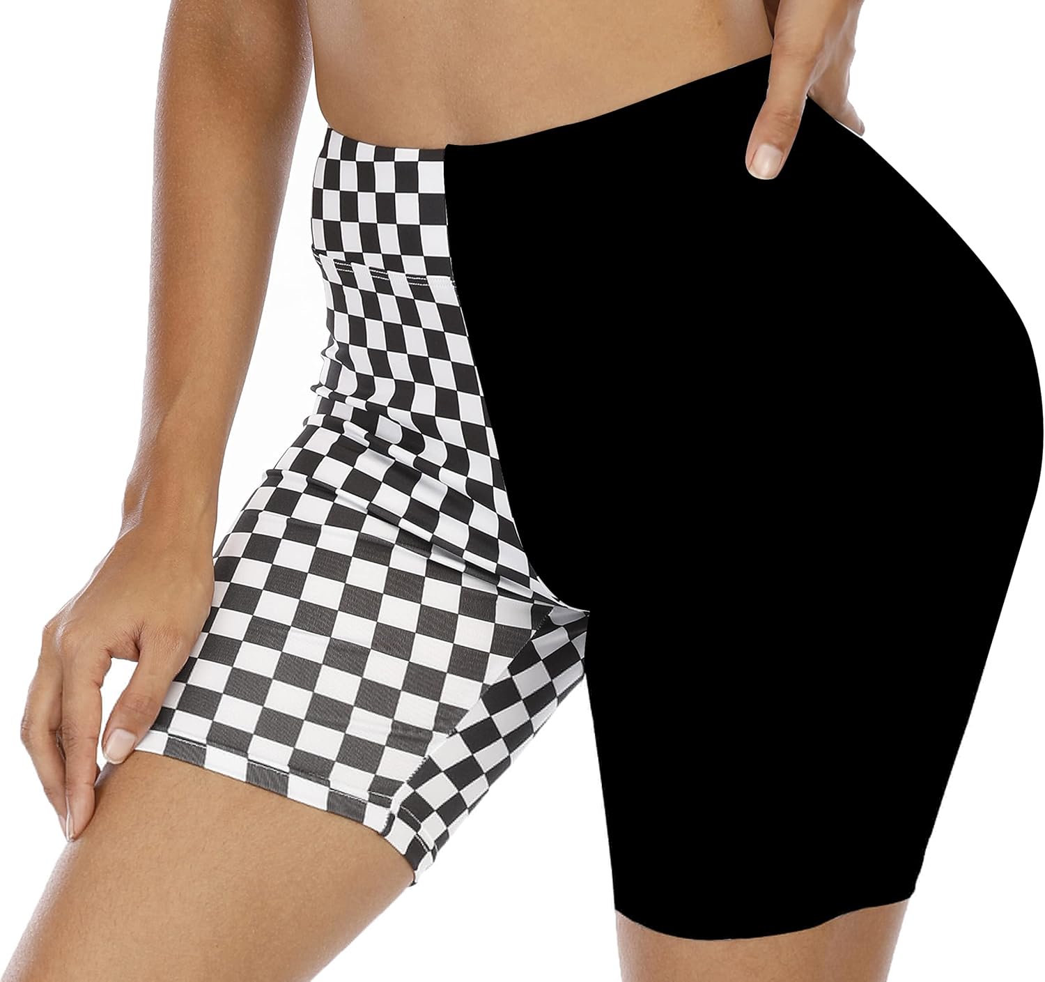 discount price  $9.00 Vibrant  WSPLYSPJY High Waist Biker Yoga Shorts for Women's Black and White Checkered Athletic Running Workout